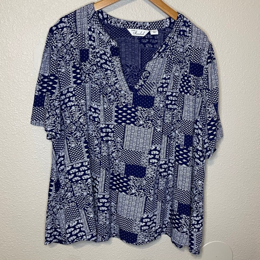 Cafe Marrakesh Blue Western Wear Bandana Print Flutter Sleeve Cottage Top XL - Picture 9 of 9